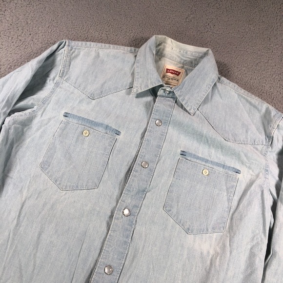Levi's Other - Levis Shirt Adult Medium Blue Denim Pearl Snap Western Rodeo Cowboy Heavy Cotton